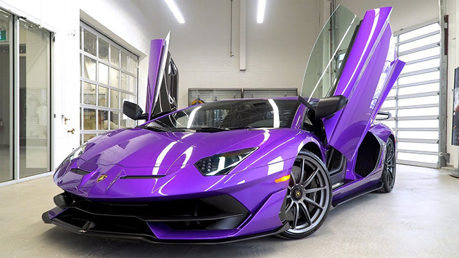 siêu bò Lamborghini Aventador SVJ Roadster tím