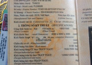 Thaco FORLAND FLD800B 2015 - Cần bán Thaco Forland FLD800B 2015, cầu láp, mới lót đáy thùng
